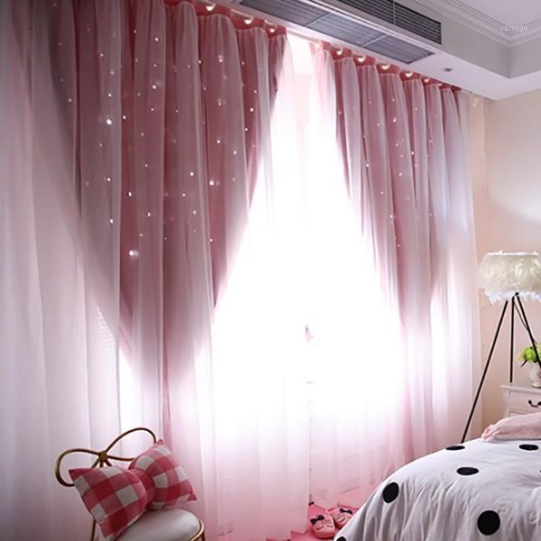 

double layer blackout curtain hollow stars polyester high shading european window curtains for living room luxury home decor