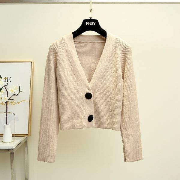 

tingyili crop women korean autumn winter elegant knitted sweater beige khaki black cardigan female y200910, White;black