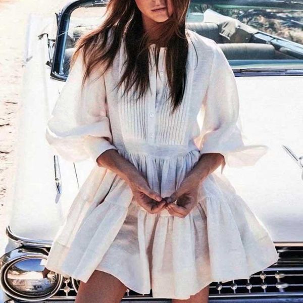

boho inspired white dress for women puff sleeve mini dress luxury pleating details boho vintage plus size summer, Black;gray