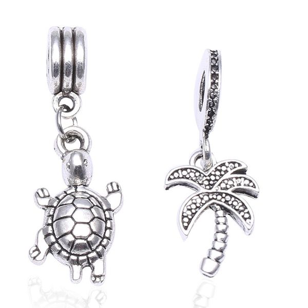 

fits pandora sterling silver bracelet turtle coconut tree dangle beads charms for european snake charm chain fashion diy jewelry, Black
