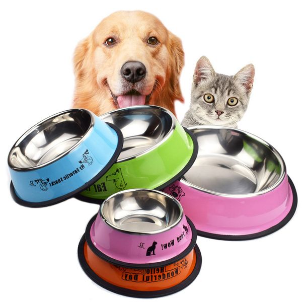 

cartoon bowl, stainless steel basin, pet feeder, water bottle, dog food, cat food