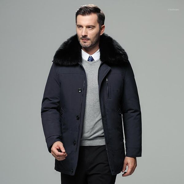 

russia winter jacket for men medium long genuine fur collar thermal thick keep warm men's down jacket snow overcoat 5xl1, Black