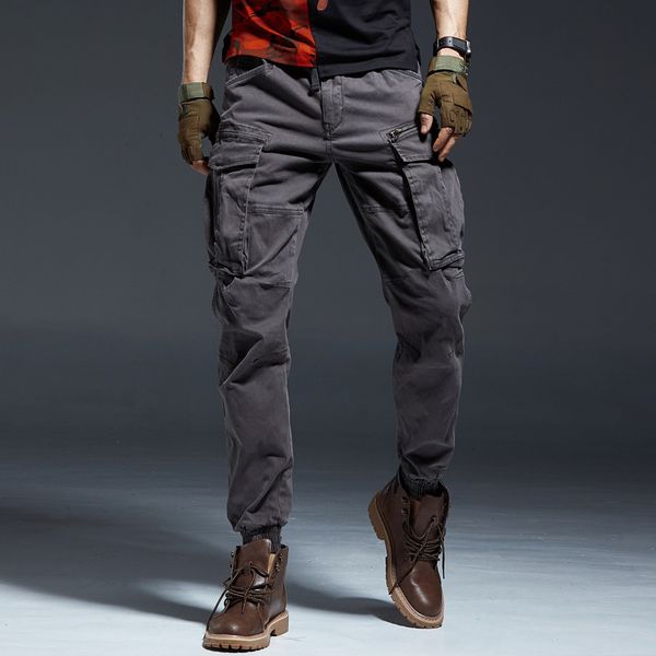 

men's joggers pants cotton military cargo pants drawstring tactical pants trousers men hip hop streetwear joggers men clothing lj201104, Black
