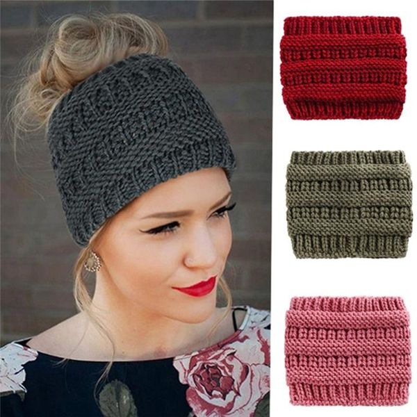 

2021 new beanie women stretch knitted crochet beanies winter hats for women hats cap warm lady messy bun, Blue;gray