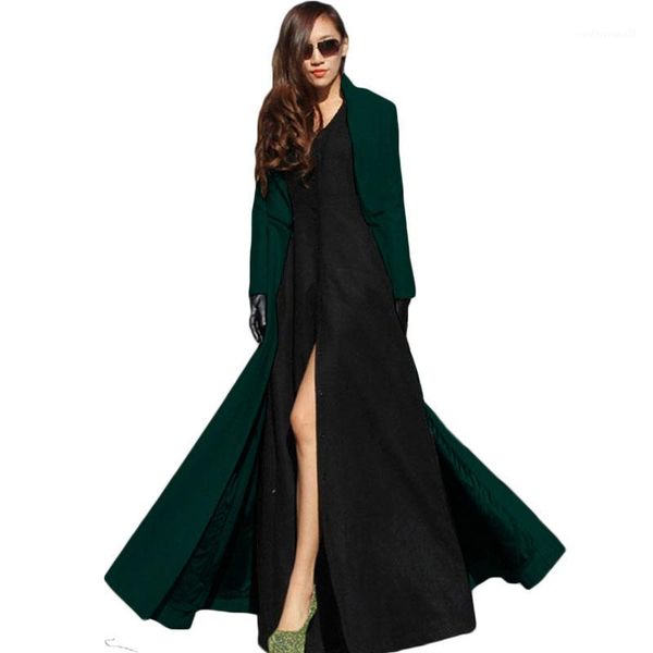 

women's wool & blends feminino 2021 women autumn winter trench female robe outerwear manteau femme woolen maxi long coat1, Black