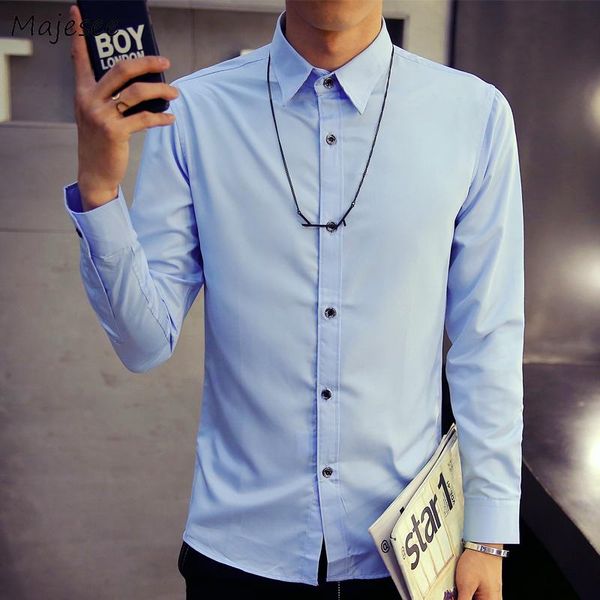 

men's casual shirts men solid single breasted turn-down collar all match mens long sleeve shirt simple comfortable males clothes, White;black