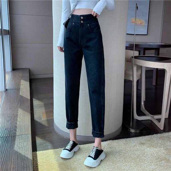 

autumn new products korean version of chic age-reducing straight-leg pants, high waist, western style, wild thin jeans trousers, Blue