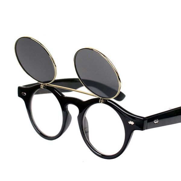 

steampunk style foldable flat lenses dual purpose sunglasses for men and women, White;black
