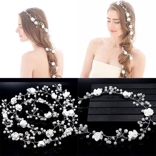 

1.1 meter wedding headband flower pearl white bridal fashion jewelry womens accessories hair jewelry for braids hair ornaments, Golden;silver