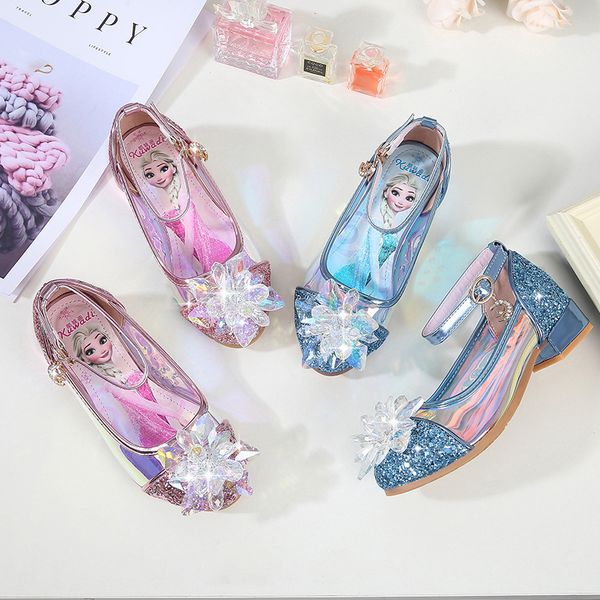 

crystal cinderella princess casual children's girl leather little girls high heels diamond single shoes, Black;red