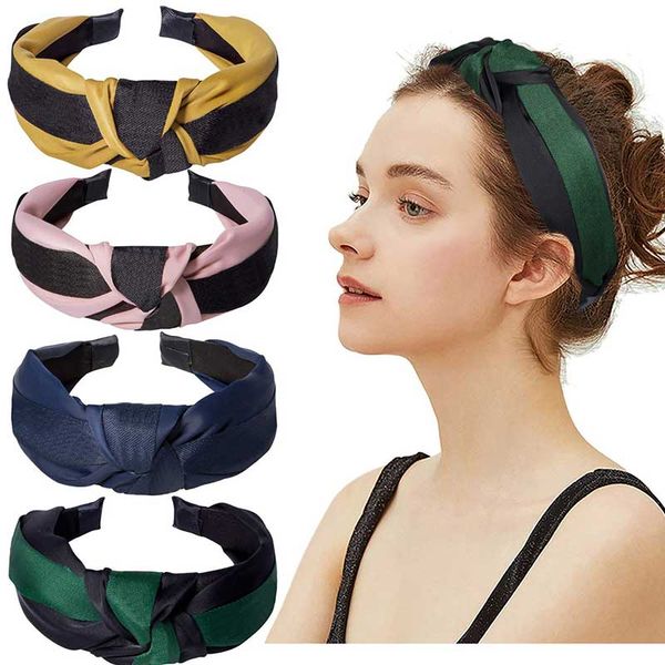 

knotted headbands for women wide stripe turban headbands cute hair band cross knot hair hoops with cloth wrapped, Silver