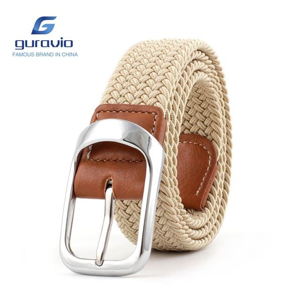 

fashion accessories canvas belt trendy belts without holes weave leather elastic force golf belts for men, Black;brown