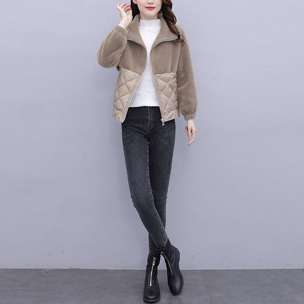 

autumn and winter 2020 new korean lamb hair women's short jacket, versatile temperament, leisure down cotton jacket, Black