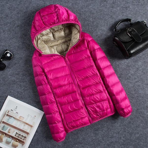 

m 4xl autumn winter hooded duck down coat women ultra light slim reversible down jacket short coat portable parka plus size, Black