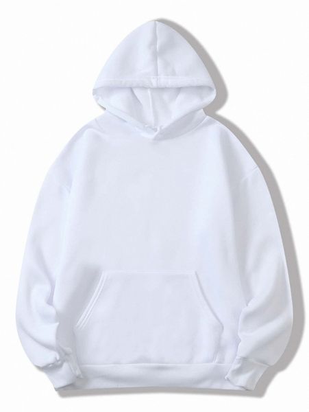 

solid kangaroo pocket thermal lined hoodie f5bw#, White;black
