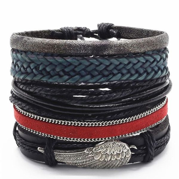 

guitar black feather star wing circle handmade charm brown bronze leather men bracelets women fashion bangle male qylacw, Golden;silver