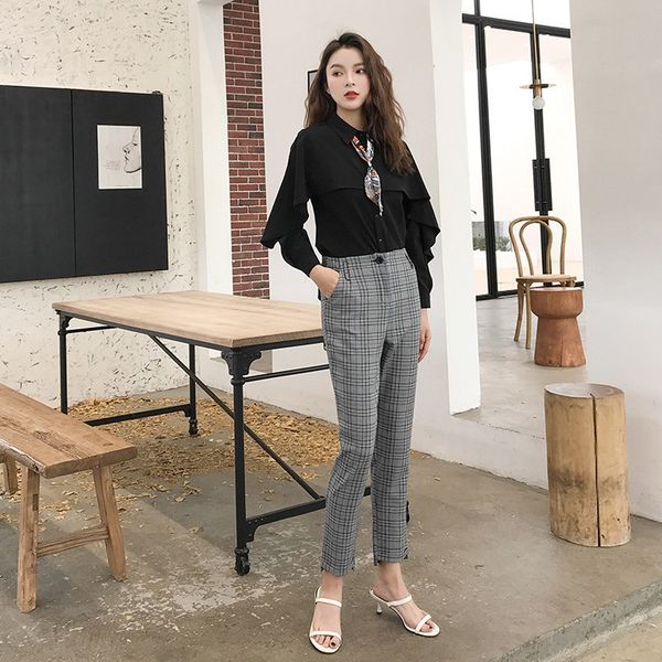 

goddess fan evening suit women's 2019 spring korean fashion evening pants shirt temperament shirt with pants two sets fjvzy, Gray