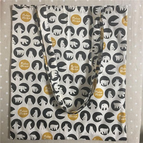 

yile cotton fabric eco shopping tote shoulder bag print black polar bear l502 yile cotton h jllvcu