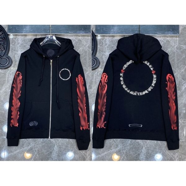 

designer luxury classic fashion hoodies mens zipper ch horseshoe sanskrit cross print pullover hooded sweatshirts sweater woman loose jackts, Black