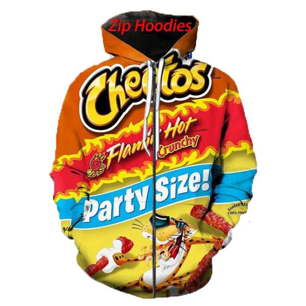 

fashion women/men's 3d print cheetos zipper/zip-up hoodies/hooded sweatshirts