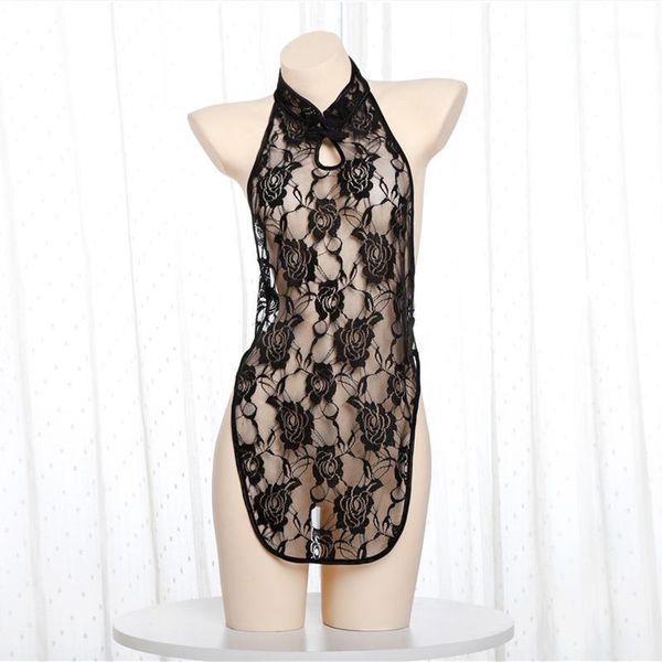 

fashion pajamas erotic bikinis bra underwear jacquard mesh see through chinese mini dresses qipao traditional cheongsam1, Red;black