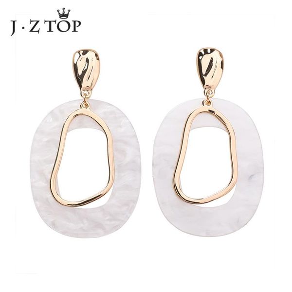 

jzsimple women white acrylic earrings hollow long oval earrings geometric metal irregular stud earring fashion jewelry, Golden;silver