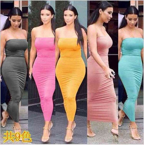 

summer dress long tube dress women strapless slim stretch bodycon 9 colors womens clothing vestidos de festa ha39, Black;gray