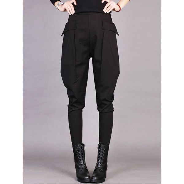 

2021 5xl plus size new spring autumn women pants high waist elastic casual with big pockets harem trousers y280 08p2, Black