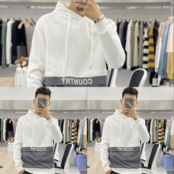 

2020 autumn men's new hooded sweater simple splicing fashion pullover sweatersweatertrend versatile pullover casual for men evgbn ev, Black