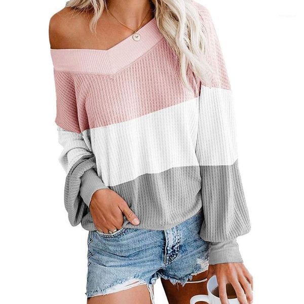 

long sleeve autumn fashion tunic ladies patchwork casual spring women sweater pullovers loose knitted v neck sweatshirt1, White;black