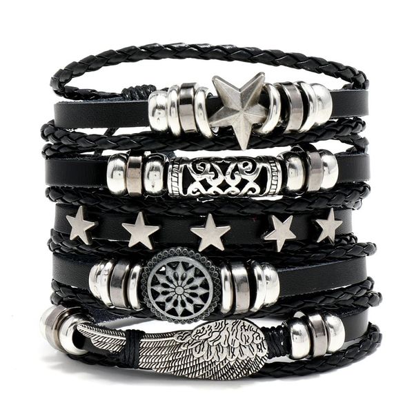

woven fashion handmade men bracelets male women leather bracelet men bangle wholesale jewelry gift 5pcs/set, Golden;silver
