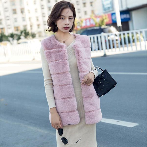 

women's fur & faux 2021 fashion soft vest autumn artifical coat long waistcoat female outerwear ljls105, Black