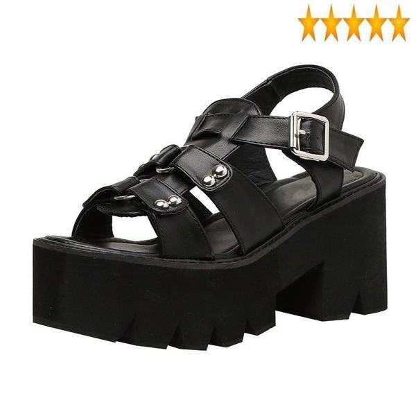 

women wedges street platform rome style rivets high heel sandals summer buckle gladiator shoes sandalias mujer 35-401, Black