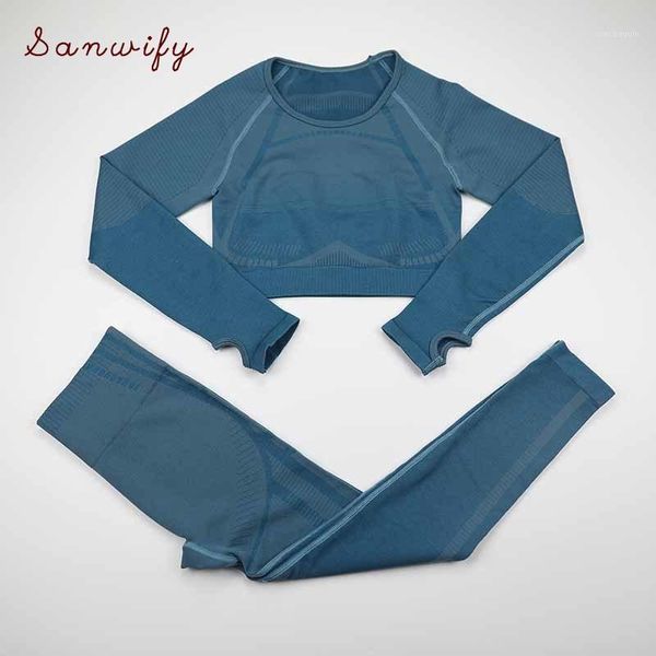 

yoga outfits seamless set gym clothing for women long sleeve crop sport leggings workout sets 2 piece fitness sports suits1, White;red