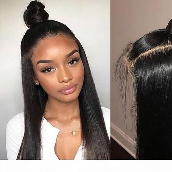 

long straight natural looking hair glueless lace front wig& full lace wig for african americans woman 8-24 inch heat resistant human hair, Black;brown