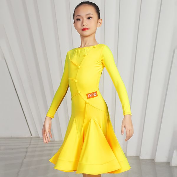 

yellow latin dance costume for kids competition dress designer clothing salsa clothes tango dancer outfits tap dancewear jl2130, Black;red