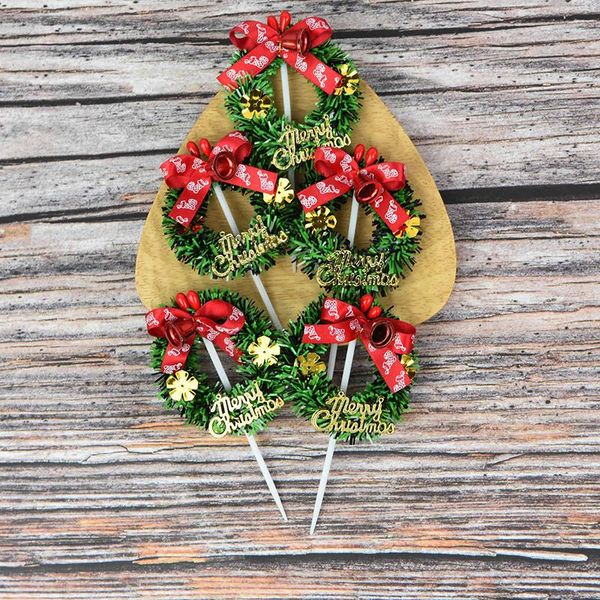

5шт рождественские торт топпер мини венок xmas tree cupcake toppers для дня рождения вечеринка рождественские десертные украшения торта пост