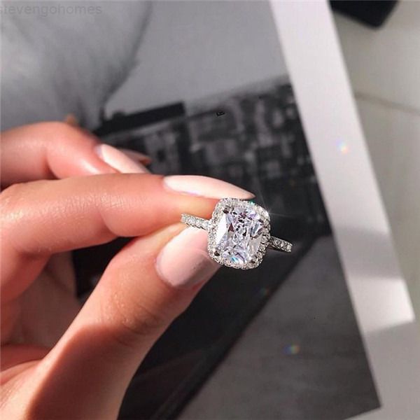 

factory5hfvpromise ring 925 sterling silver cushion cut choucong 3ct diamond engagement wedding band rings for women men jewelry, Slivery;golden