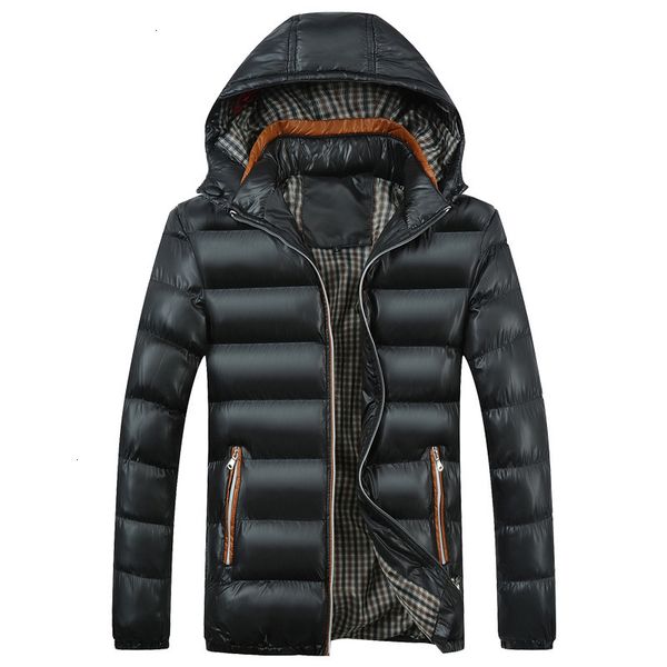 

new solid color hat trimmed mens winter jackets and coats men's down cotton suit parkas, Black