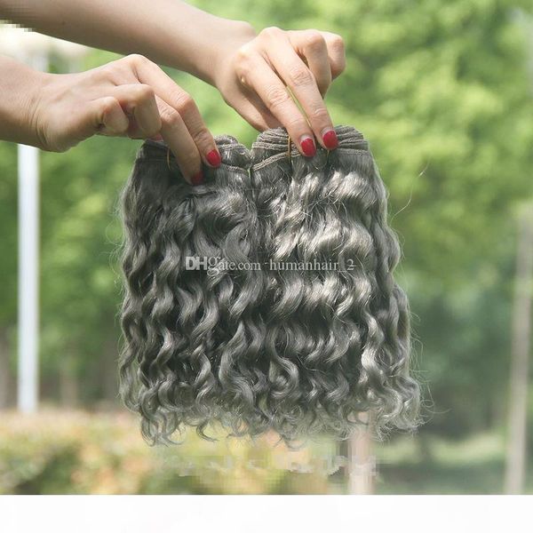

silver grey deep wave human hair extensions 3pcs lot pure color gray brazilian 9a virgin human hair weaves 3bundles deals for black women, Black;brown