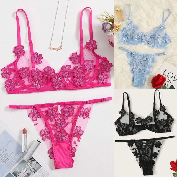 

fashion bra women underwear embroidery wire transparent embroidered mesh sheer lingerie set, Black;white