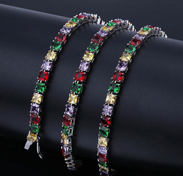 

18k gold plated colorful square cubic zirconia tennis necklace 5mm full diamond iced out hip hop rapper chains jewel jllokx yy_dhhome, Black