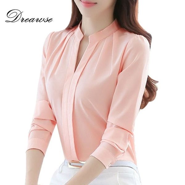 

dreawse spring autumn women long sleeve casual chiffon blouse female v-neck work wear solid color white office shirts 2550 y200422