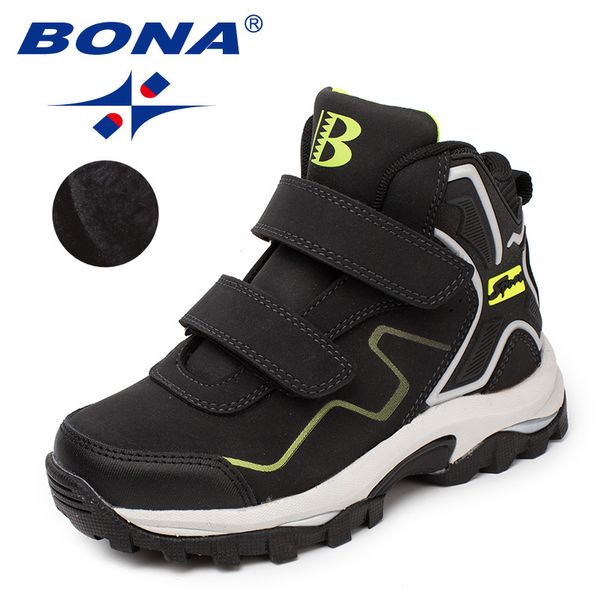 

bona new typical style children hook & loop boys winter shoes synthetic girls ankle boots comfortable fast ing, Black;red