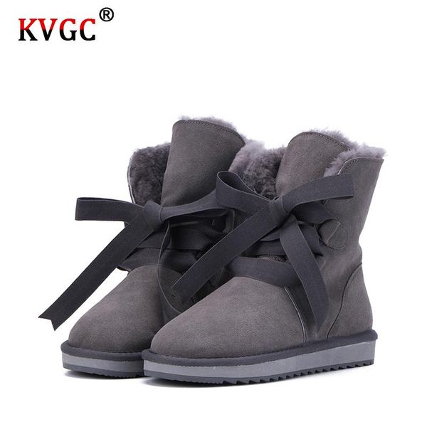 

kvgc 2020 высокое качество натуральной кожи моды девочек сапоги зимние для живой женщины овцы меха подкладка теплые удобные ботинки снега, Black
