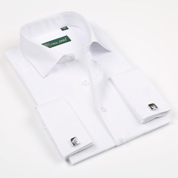

2020 new men's solid shirts long sleeve casual male brand shirts regular fit france exquisite cufflinks dress1, White;black