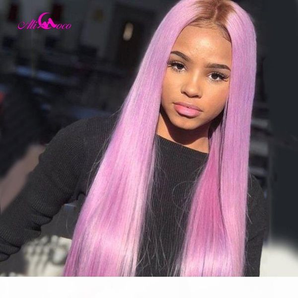 

wholesale colorful lace front wig brown purple cyan colored transparent lace wigs brazilian straight wig with baby hair wigs, Black;brown