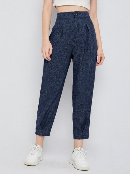 

high waist fold pleat marled knit cropped pants 02wr#, Black;white