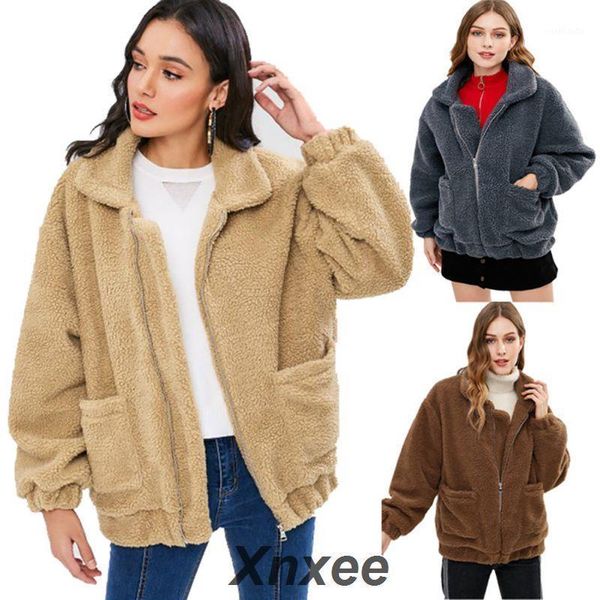 

winter autumn women faux fur coat fashion fleece faux fur coat lady outwear warm zipper casual women's jackets with pocket xnxee1, Black;brown