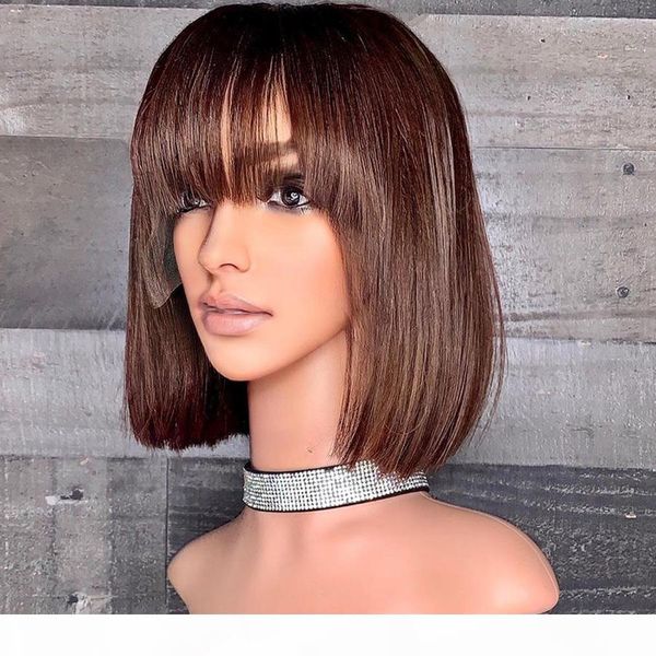 

pre plucked 360 lace frontal human hair wigs with baby hair 180density short bob chocolate brown lace front wigs remy full lace, Black